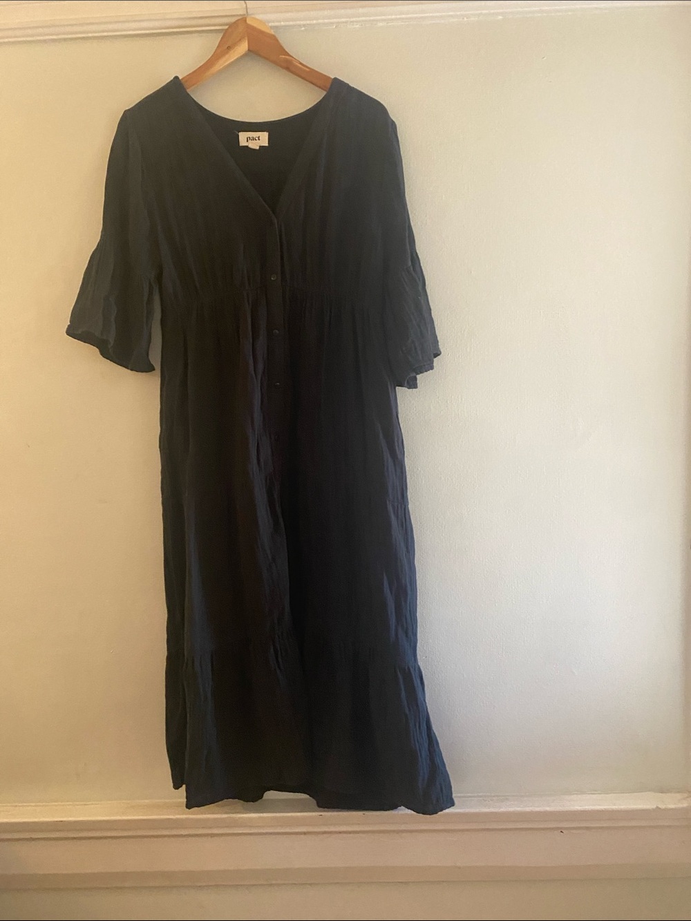 Pact Black Midi Button-Front Dress